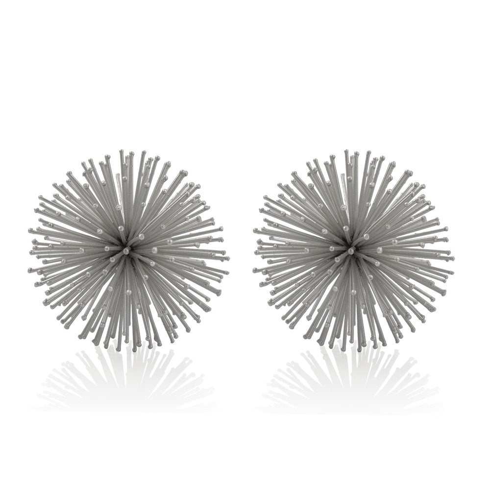 Set of Two Silver Iron Decorative Spiky Sphere Tabletop Sculpture