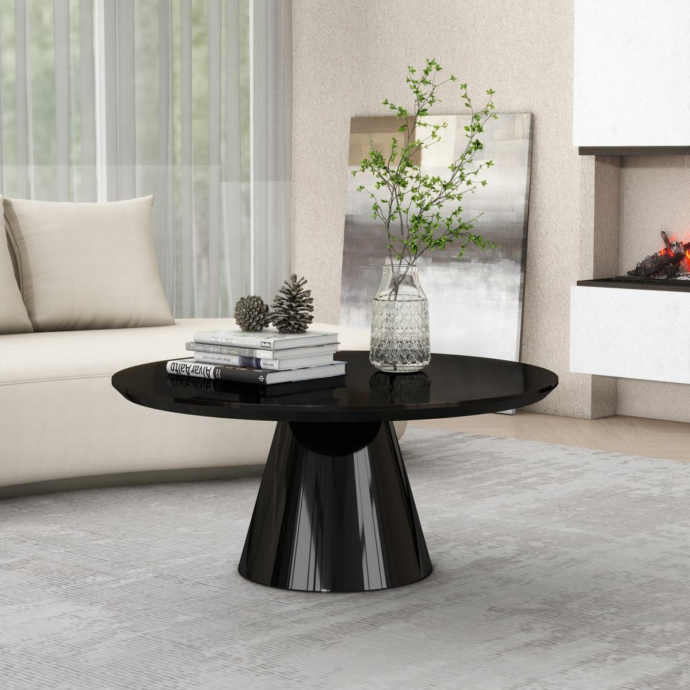 35" Black Wood Round Pedestal Coffee Table