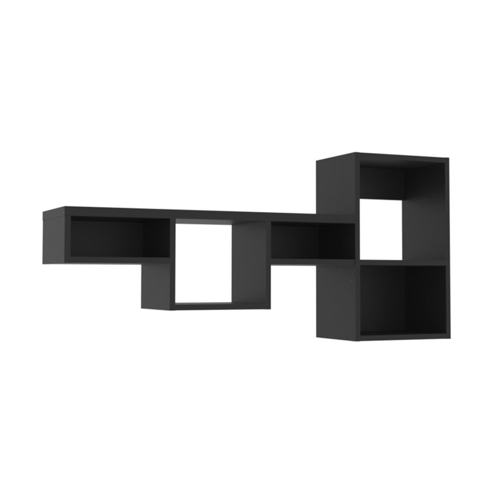 47" Black Wood Wall Mounted Cubby Shelf