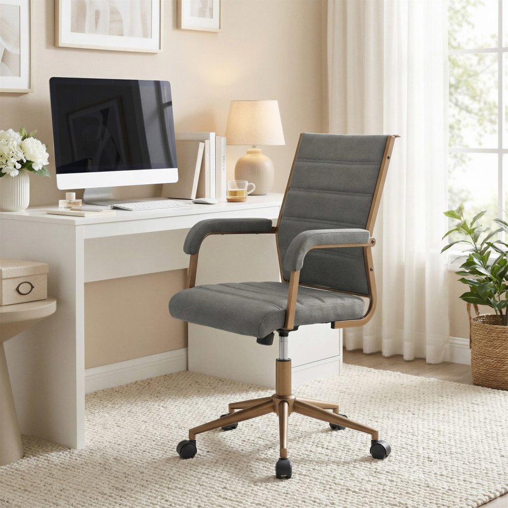 Gray and Bronze Adjustable Height Swivel Rolling Office Chair