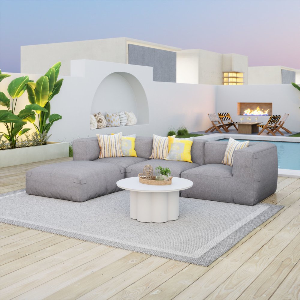 34" White Rounded Aluminum Outdoor Coffee Table