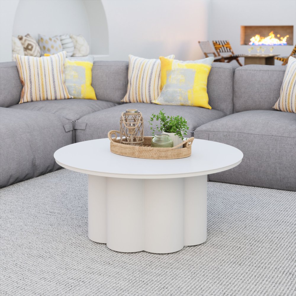 34" White Rounded Aluminum Outdoor Coffee Table
