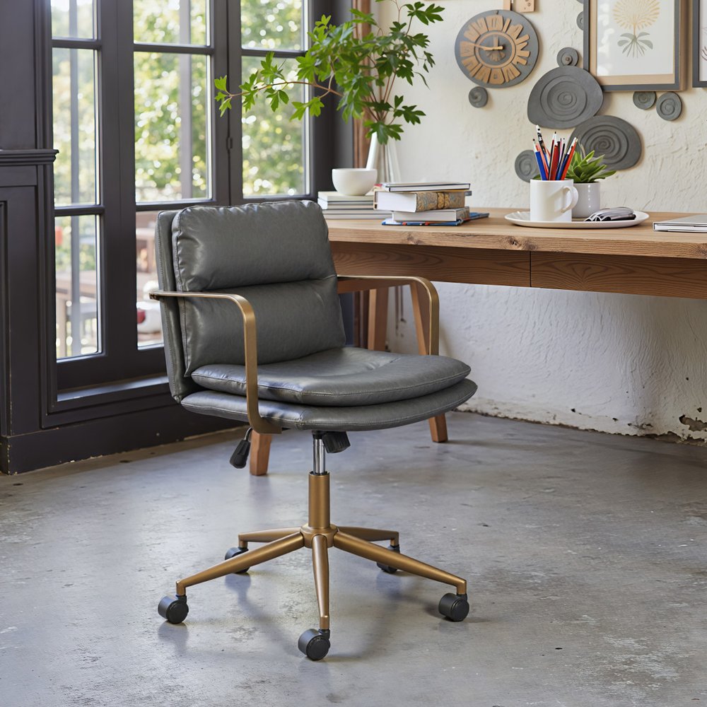 Dark Gray and Bronze Adjustable Height Swivel Rolling Office Chair