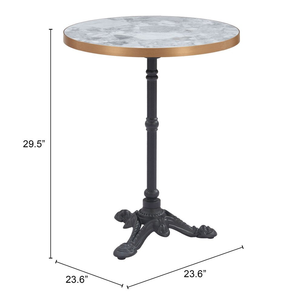 24" White And Black Wood And Aluminum Indoor Outdoor Pedestal Base Round Top Dining Table