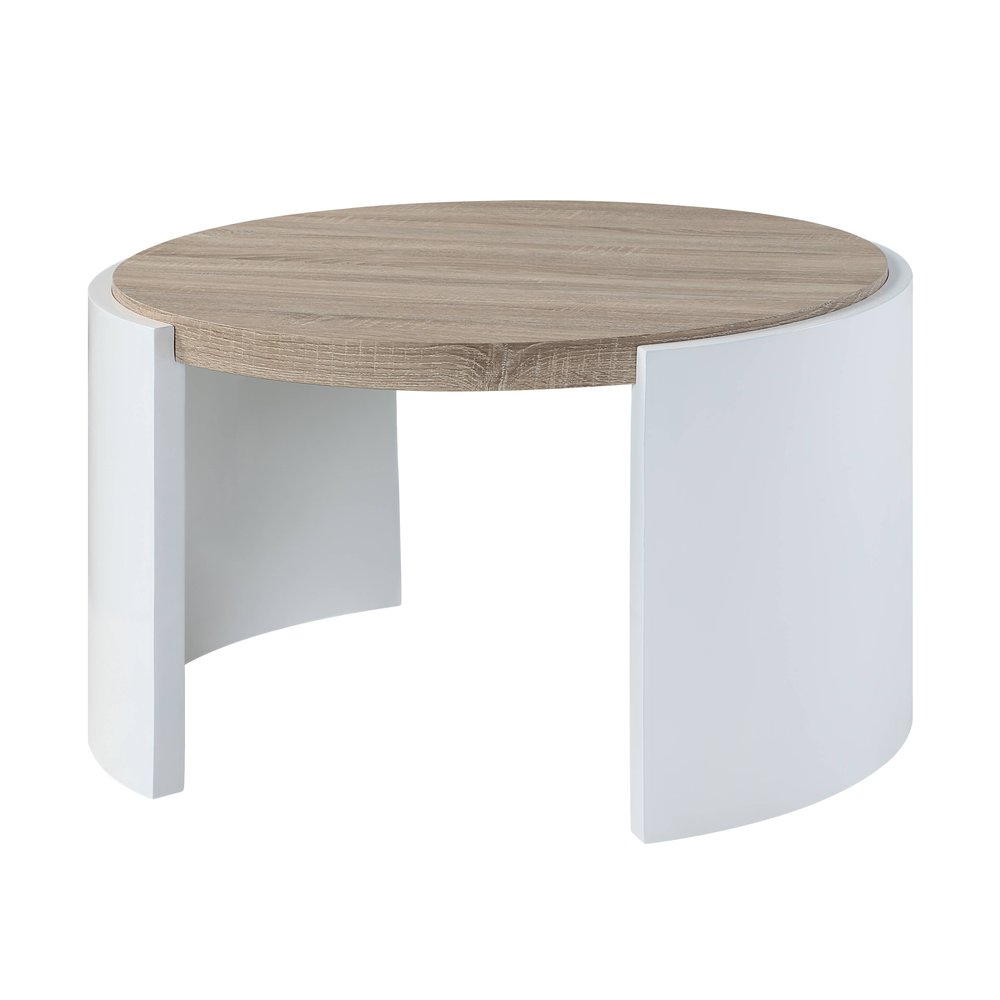 33" Oak and White Wood Round Partial Frame Coffee Table