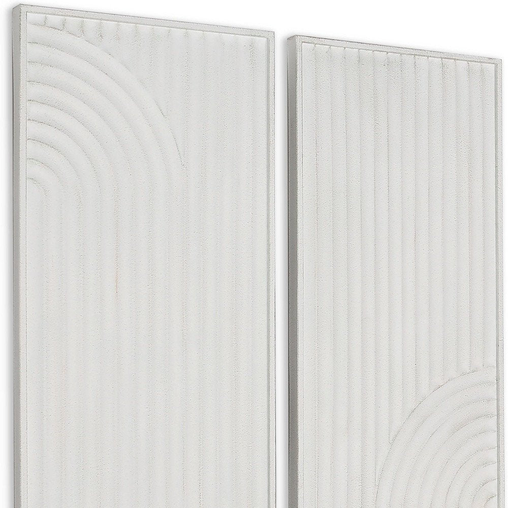 Set of Two White Metal Abstract Hanging Dimensional Sculptures