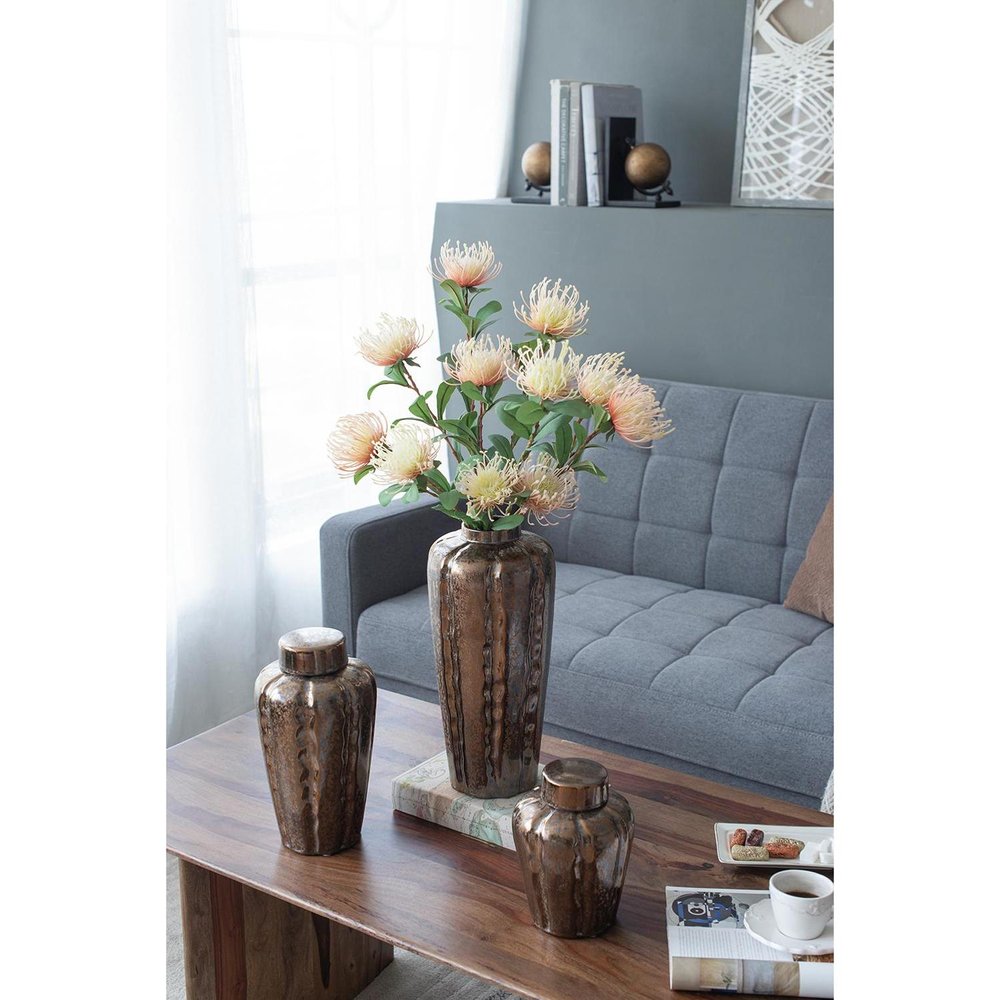 Set of Three Bronze And Silver Ceramic Urn Ginger Jars