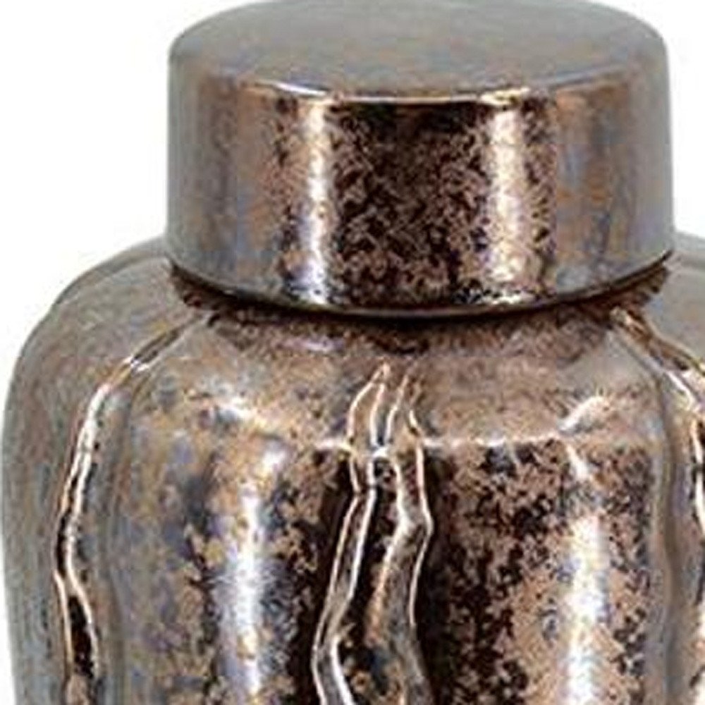Set of Three Bronze And Silver Ceramic Urn Ginger Jars