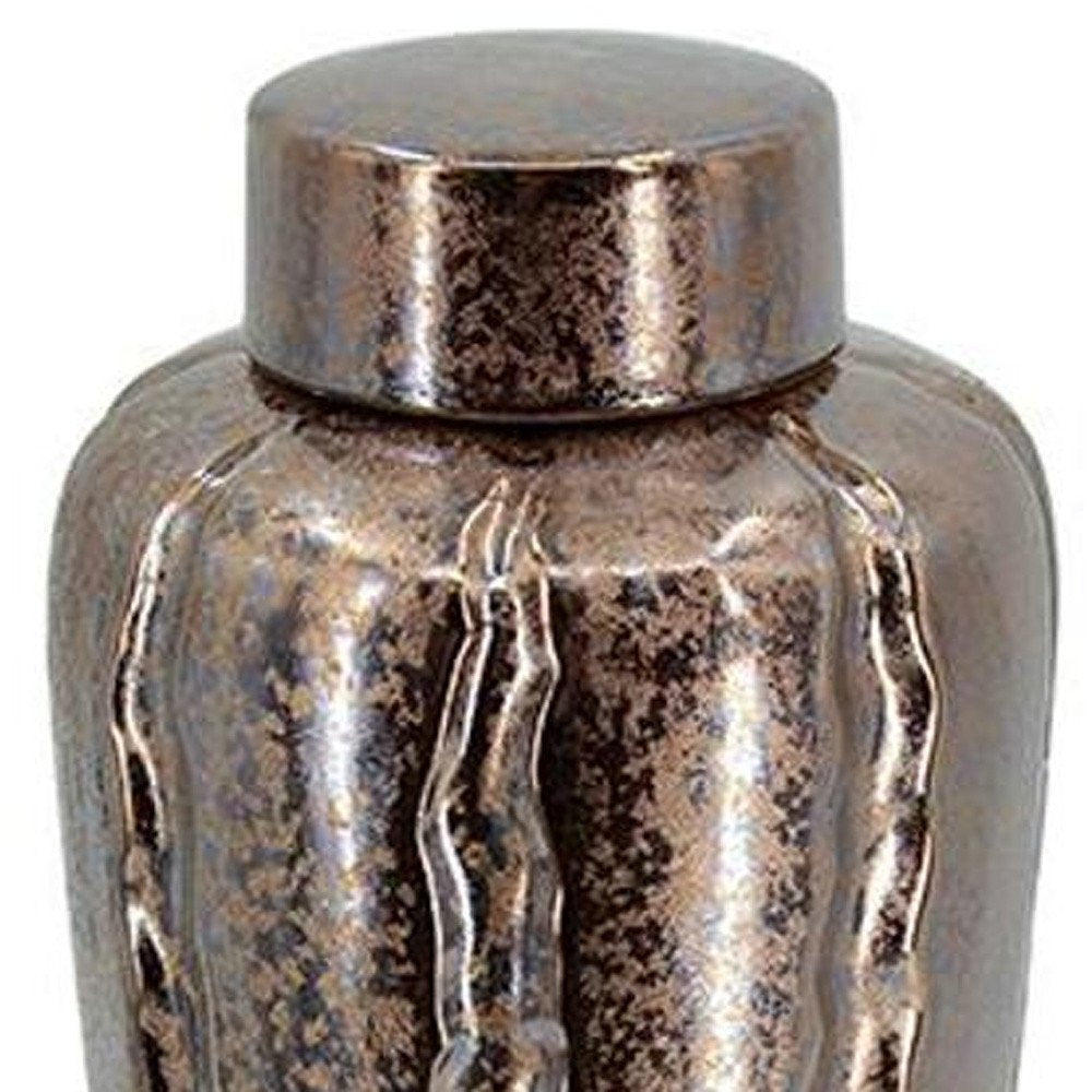 Set of Three Bronze And Silver Ceramic Urn Ginger Jars