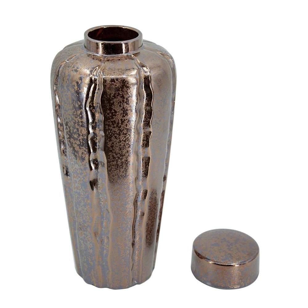 Set of Three Bronze And Silver Ceramic Urn Ginger Jars