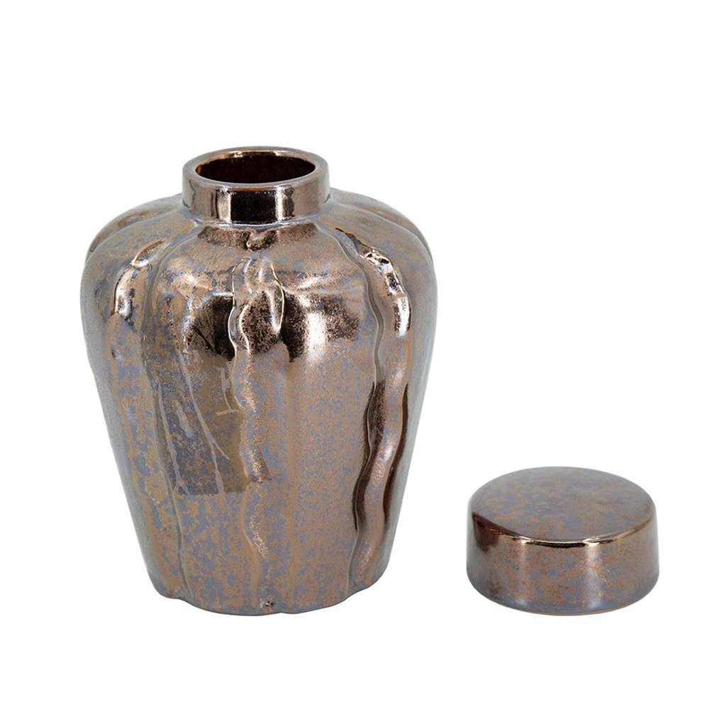 Set of Three Bronze And Silver Ceramic Urn Ginger Jars