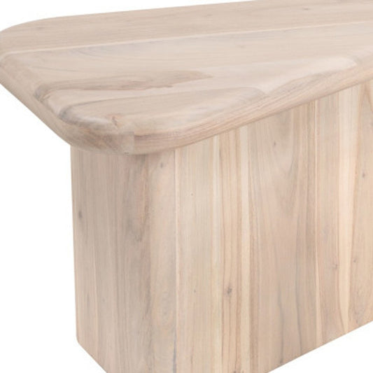Set of Two Natural Solid Wood Triangle Pedestal Nested Coffee Tables