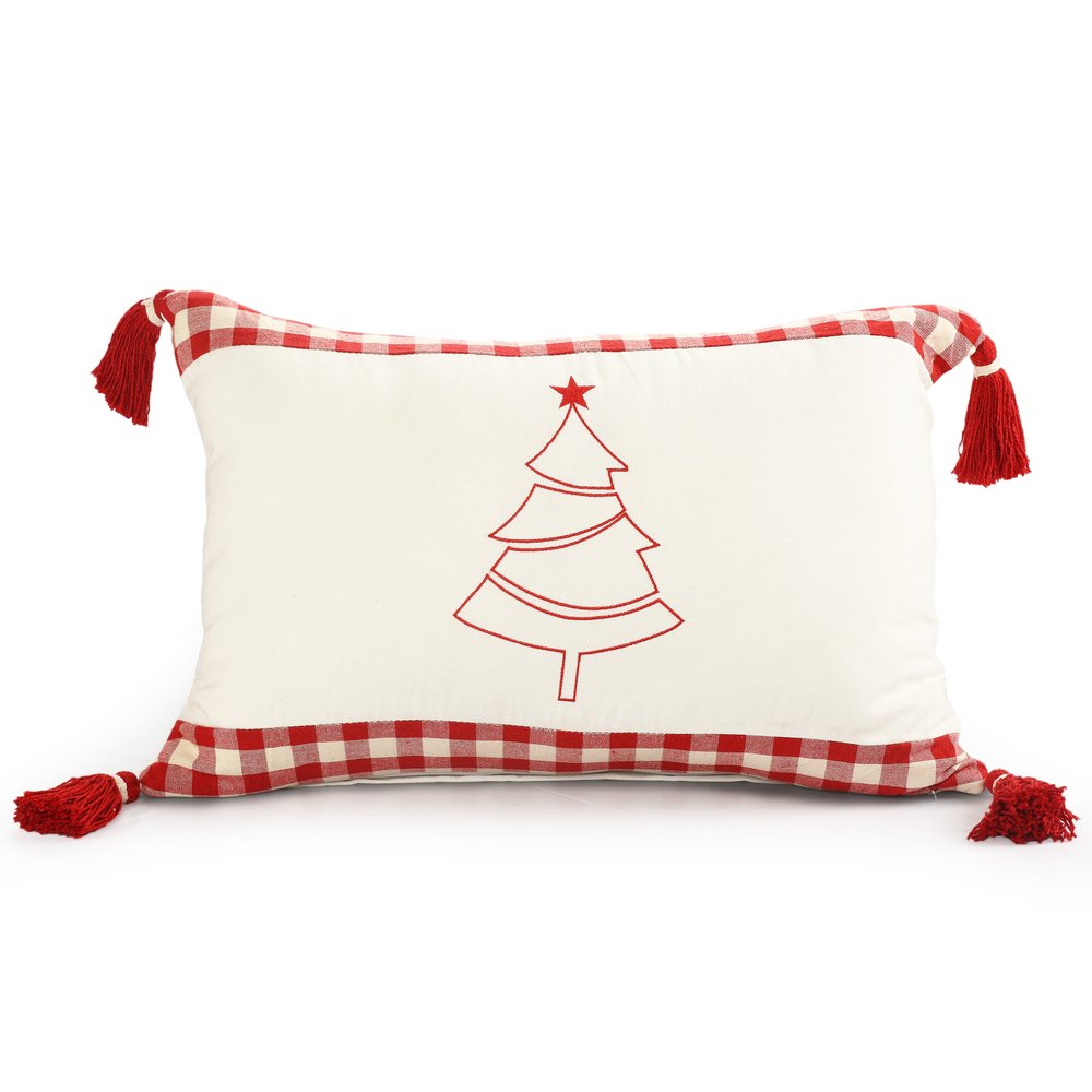 Set of Two Red And White Lumbar Christmas Cotton Throw Pillow Covers