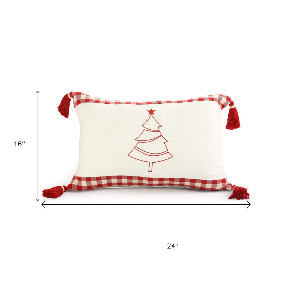 Set of Two Red And White Lumbar Christmas Cotton Throw Pillow Covers