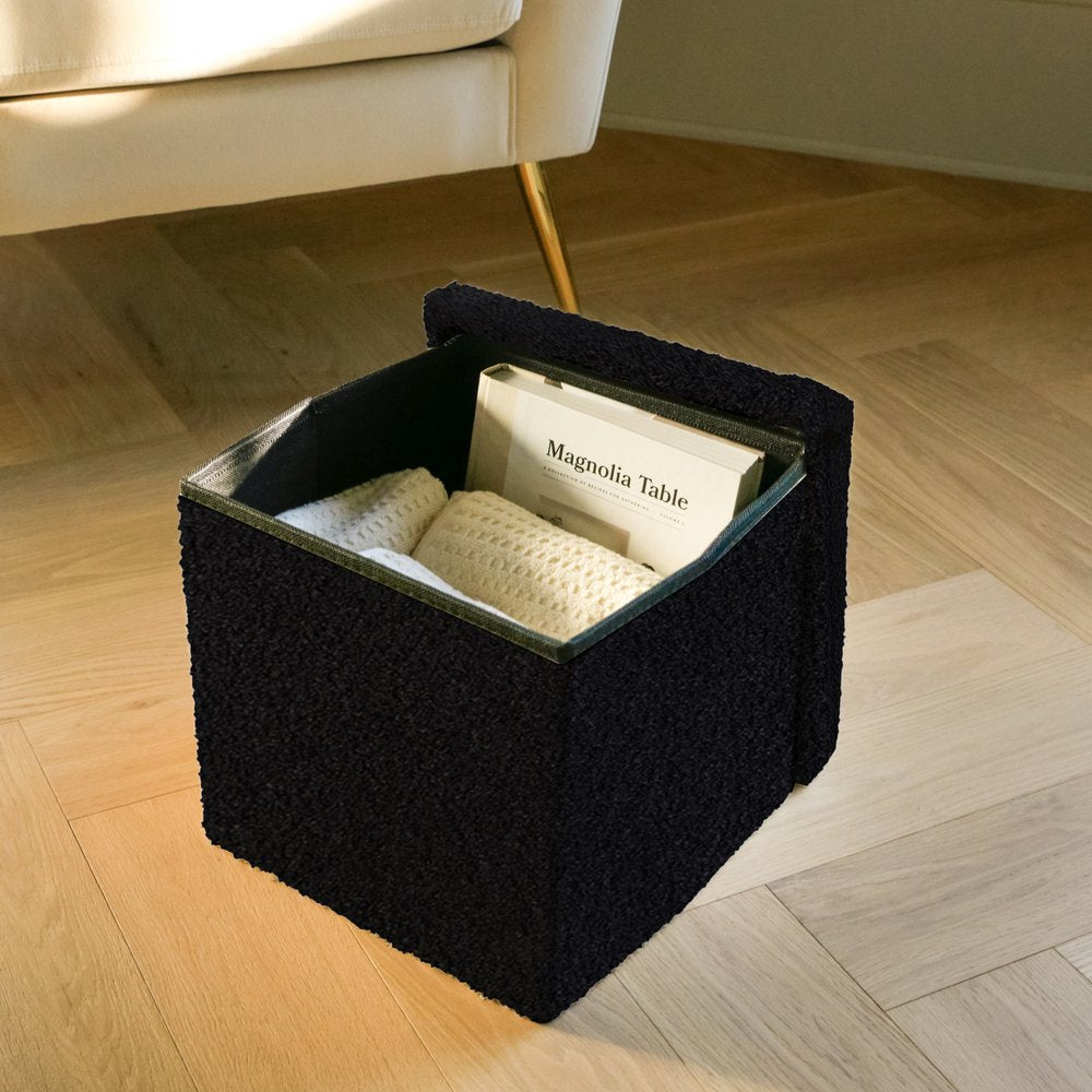 12" Black Boucle Cube Storage Ottoman
