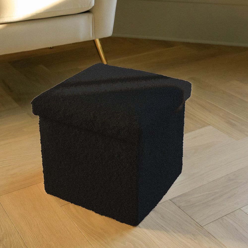 12" Black Boucle Cube Storage Ottoman