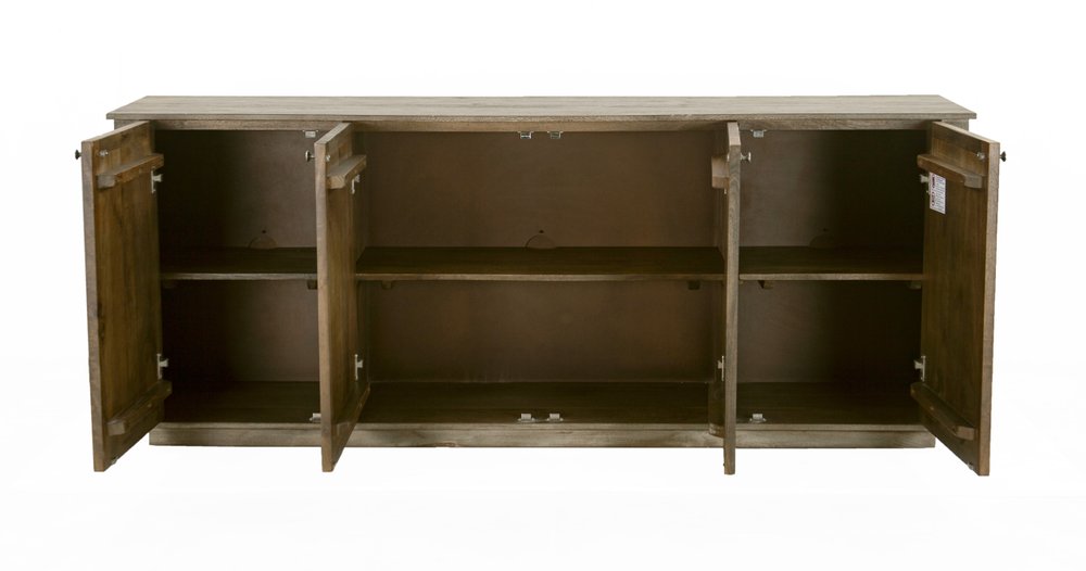80" Brown Distressed Solid Wood Carved Geometric Sideboard With Four Doors