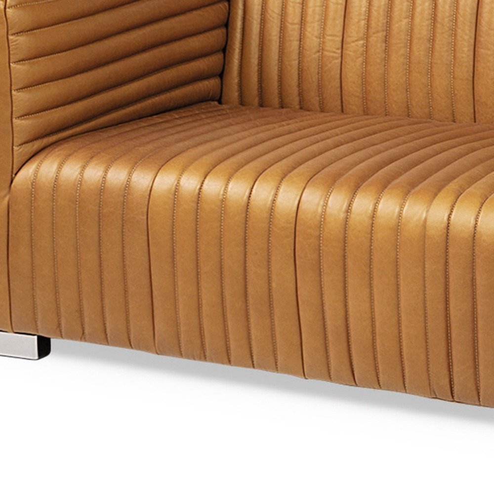 83" Brown Leather Solid Wood Sofa