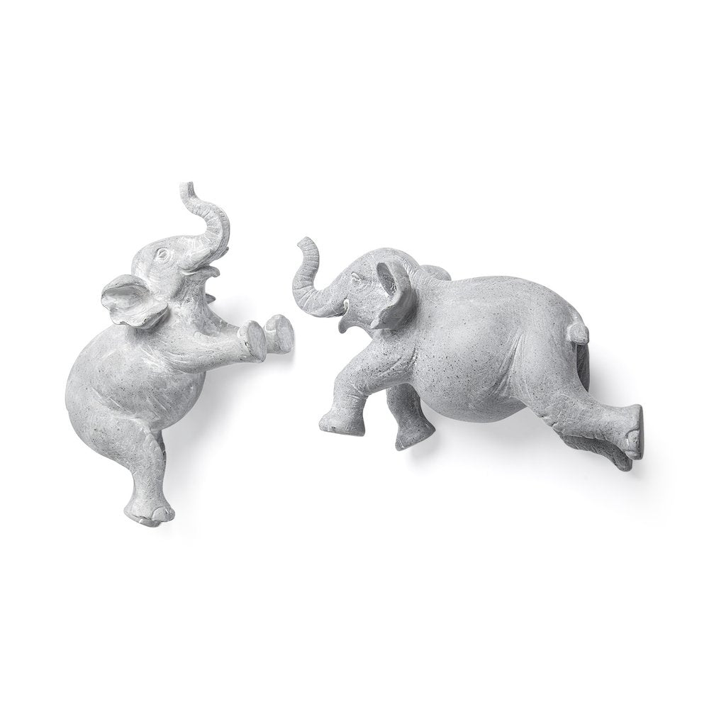 Set of Two Maynard I Gray Elephant Resin Hanging Dimensional Sculpture