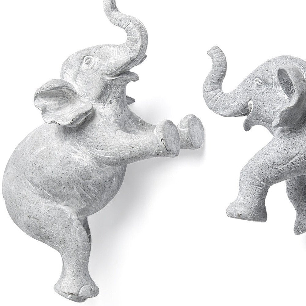 Set of Two Maynard I Gray Elephant Resin Hanging Dimensional Sculpture