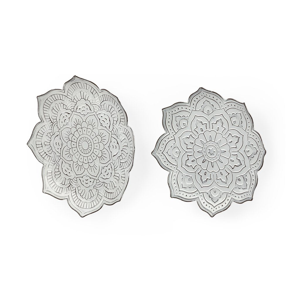 Set of Two Miranda Silver Flower Mandala Metal Hanging Dimensional Sculpture