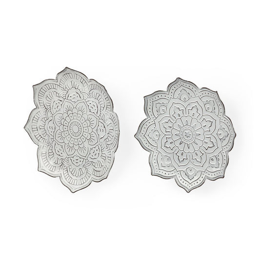 Set of Two Miranda Silver Flower Mandala Metal Hanging Dimensional Sculpture