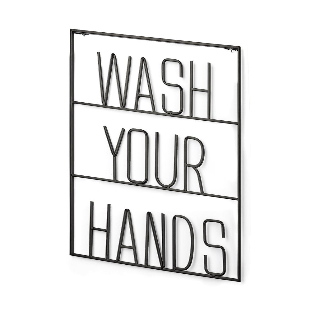 Wash Your Hands Sign 20" X 17" Black Wash Your Hands Metal Wall Decor
