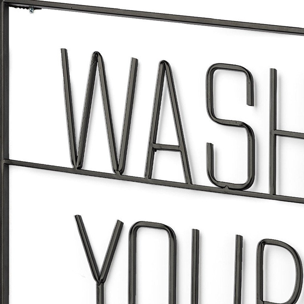 Wash Your Hands Sign 20" X 17" Black Wash Your Hands Metal Wall Decor