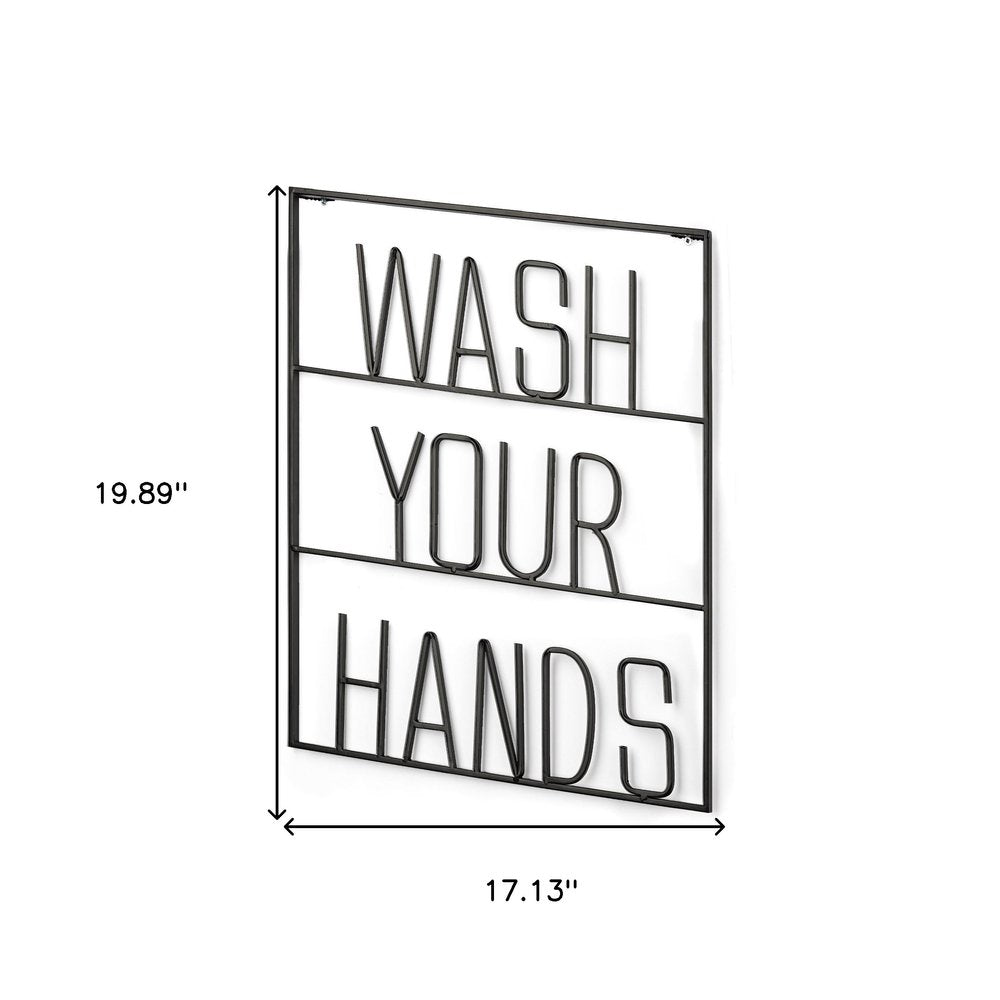 Wash Your Hands Sign 20" X 17" Black Wash Your Hands Metal Wall Decor