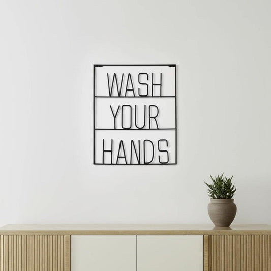 Wash Your Hands Sign 20" X 17" Black Wash Your Hands Metal Wall Decor