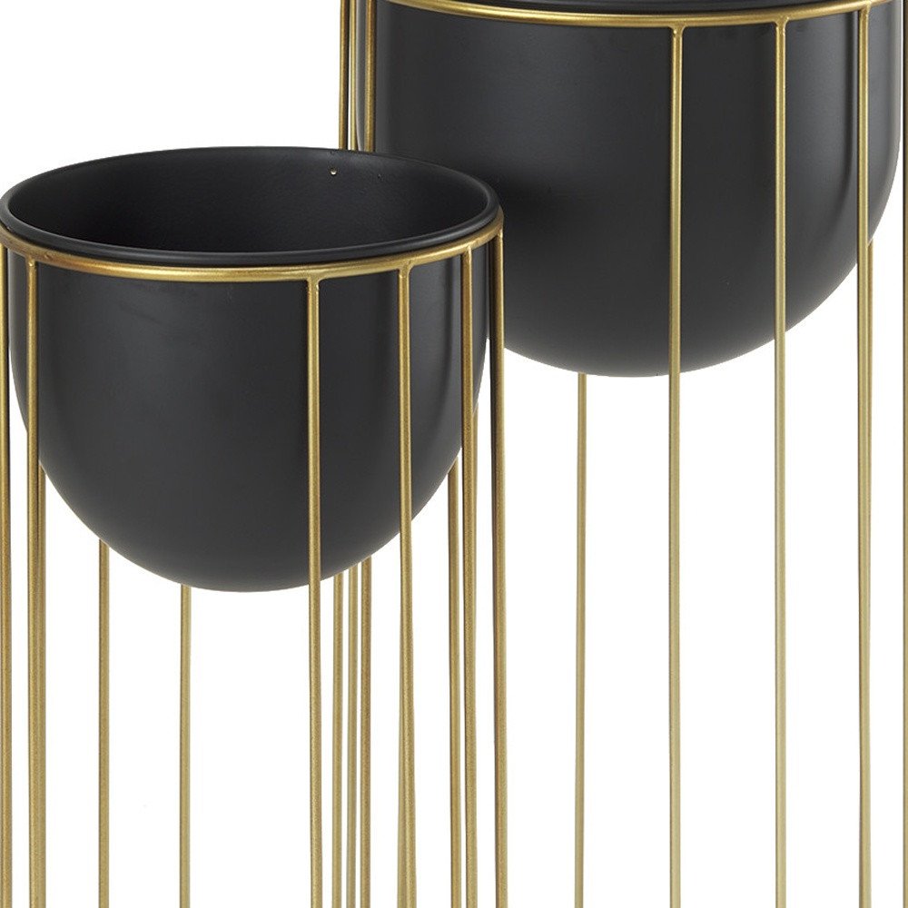 Set of Two Black Metal 20 Ounce Round Pot Planters