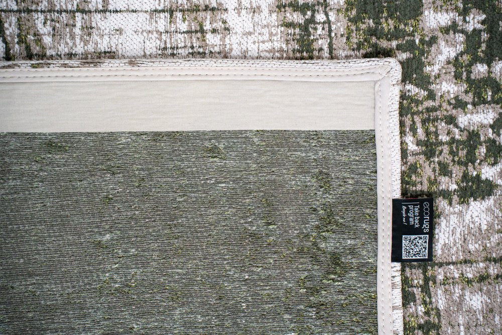 9' X 13' White Gray And Green Abstract Washable Area Rug With UV Protection