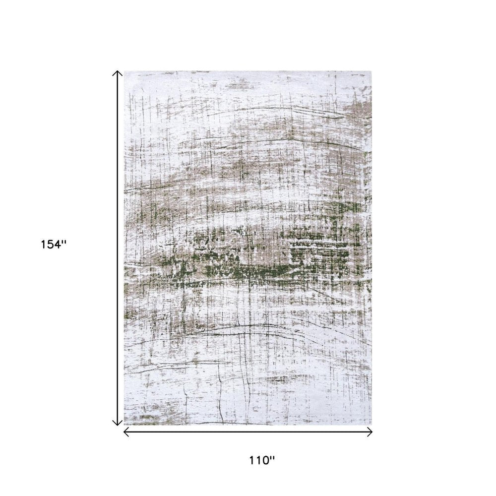 9' X 13' White Gray And Green Abstract Washable Area Rug With UV Protection