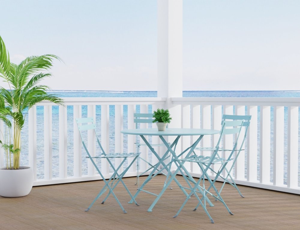 Five Piece Teal Blue Round Metal Dining Set with Four Chairs