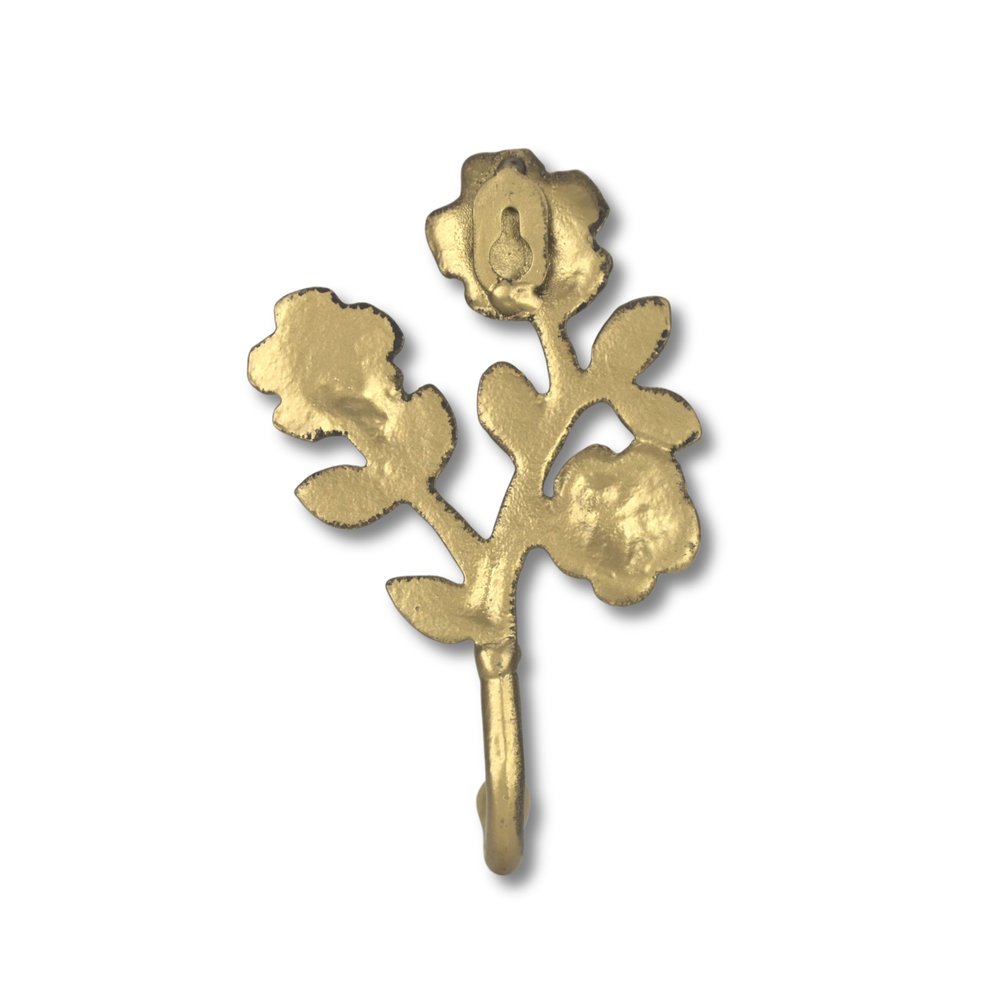 4" Antiqued Gold Cast Iron Flower Wall Hook
