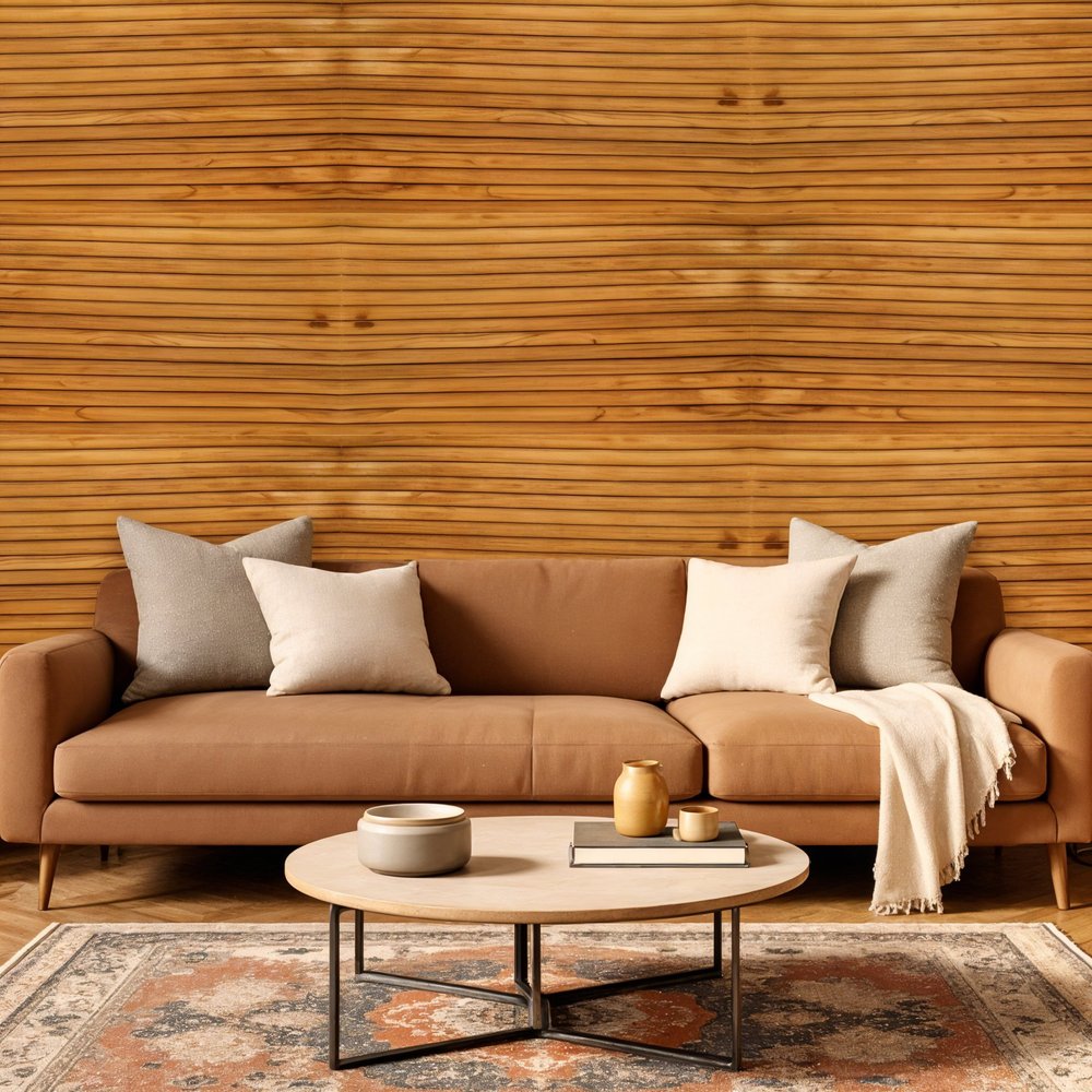 Brown 3D Embossed Striped Teak Reclaimed Wood Decorative Wall Panels