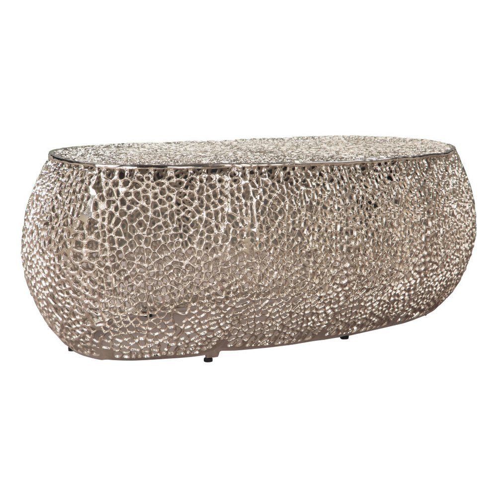 50" Silver Aluminum Oval Pedestal Coffee Table