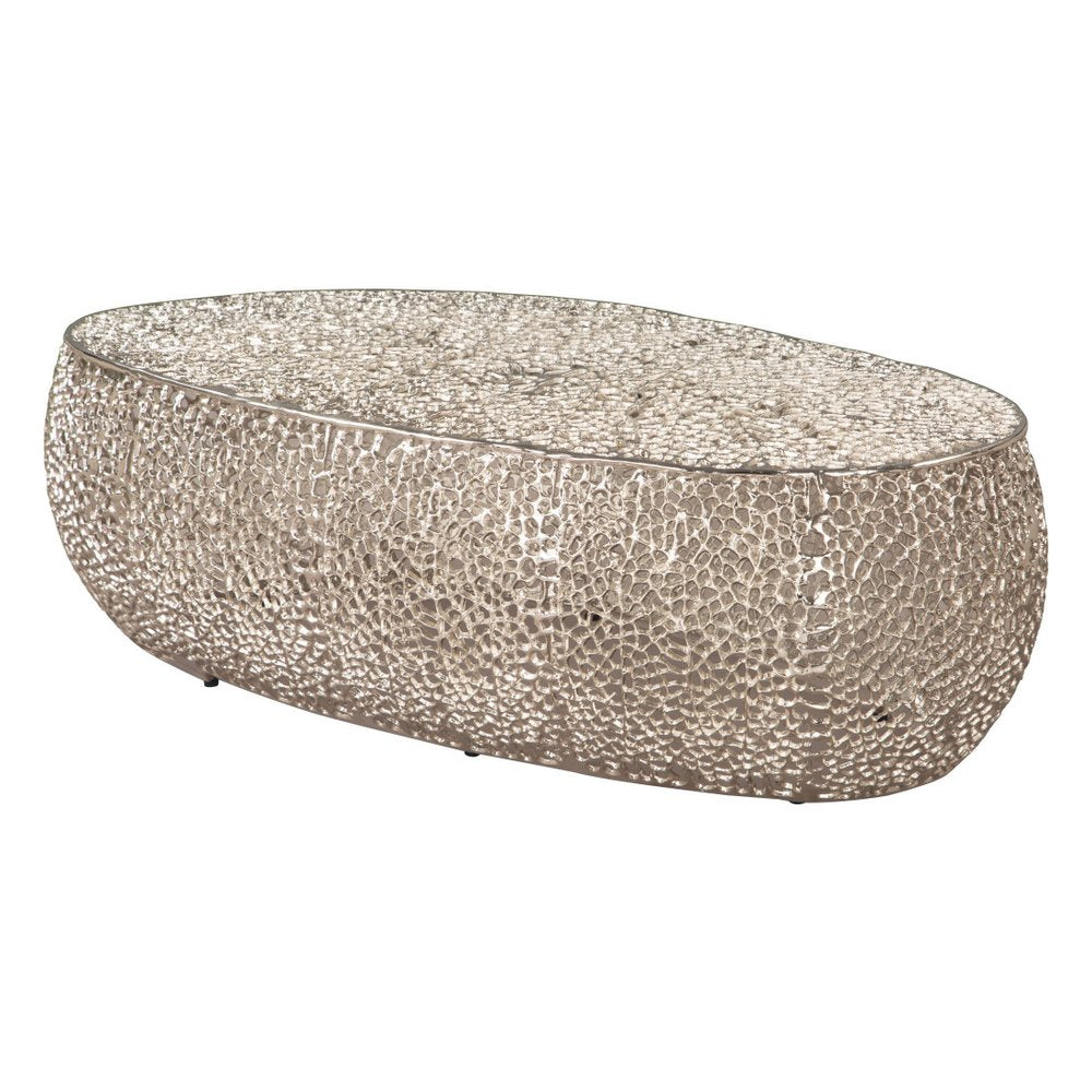50" Silver Aluminum Oval Pedestal Coffee Table