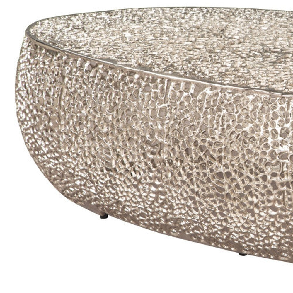50" Silver Aluminum Oval Pedestal Coffee Table