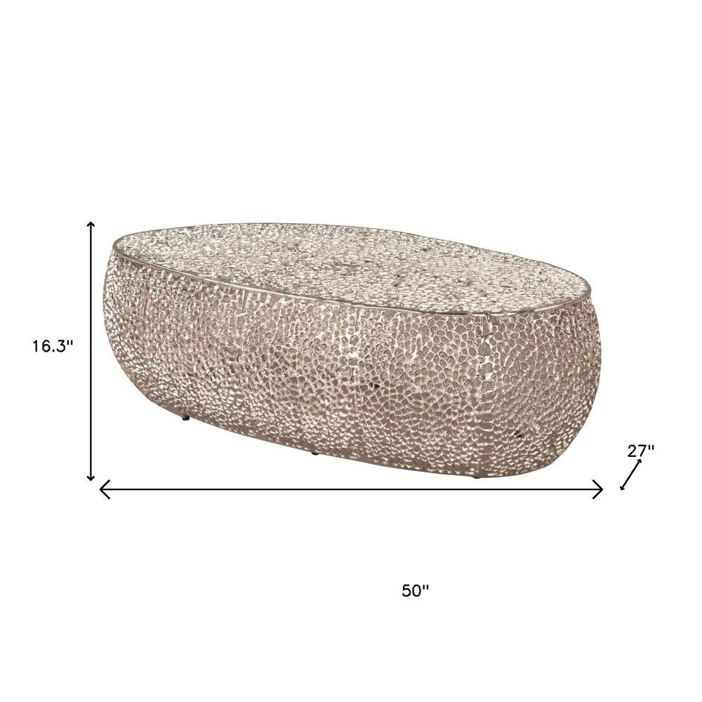 50" Silver Aluminum Oval Pedestal Coffee Table