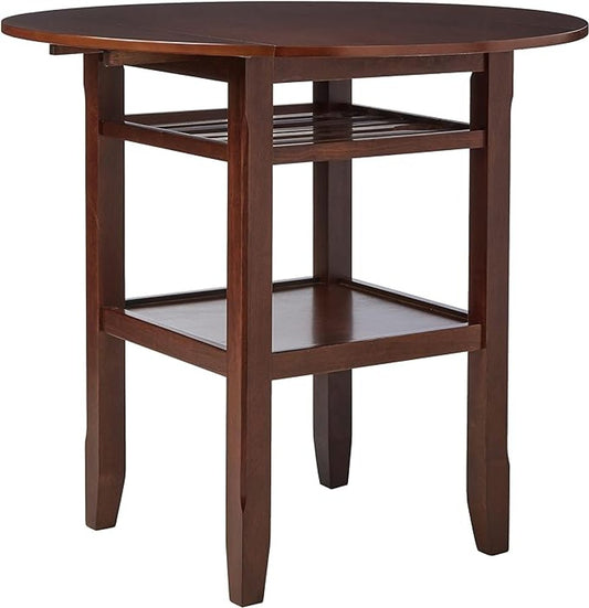 40" Brown Wood Rounded Drop Leaf Bar Table