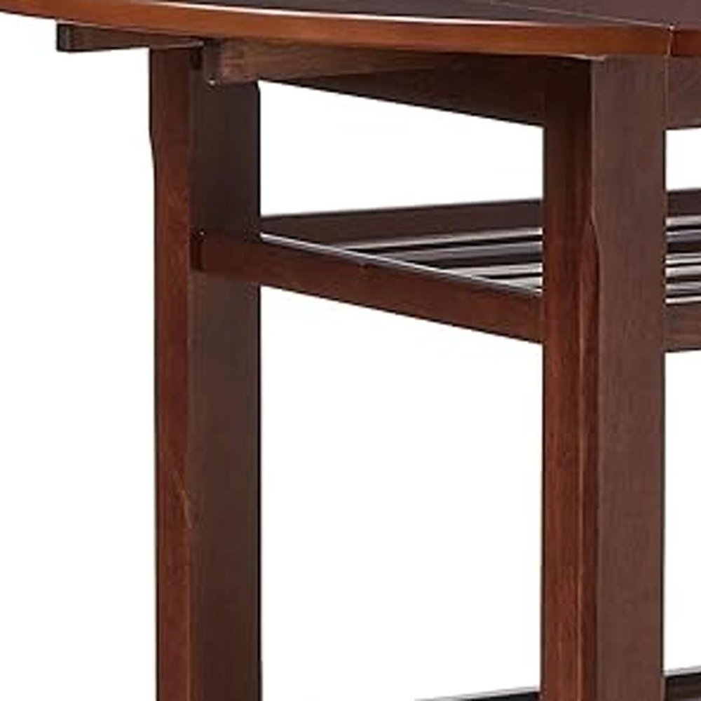 40" Brown Wood Rounded Drop Leaf Bar Table