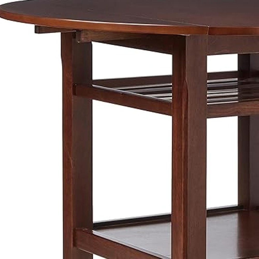 40" Brown Wood Rounded Drop Leaf Bar Table