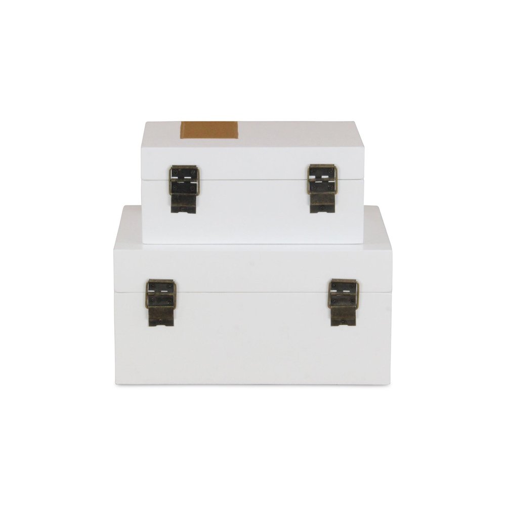 Set Of Two White And Gold Wood Jewelry Boxes