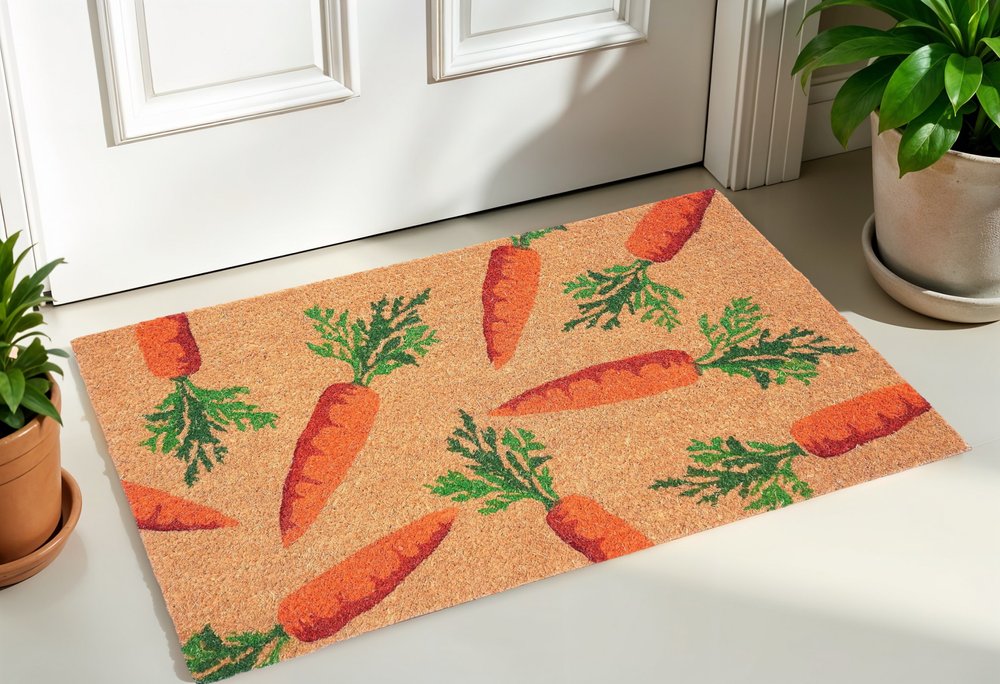 17" X 29" Natural And Orange Easter Carrots Coir Outdoor  Door Mat