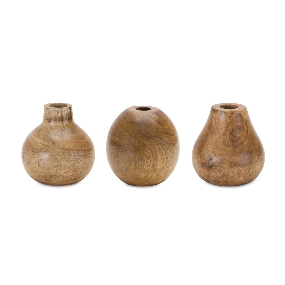 Set of Three Natural Wood Bud Table Vases