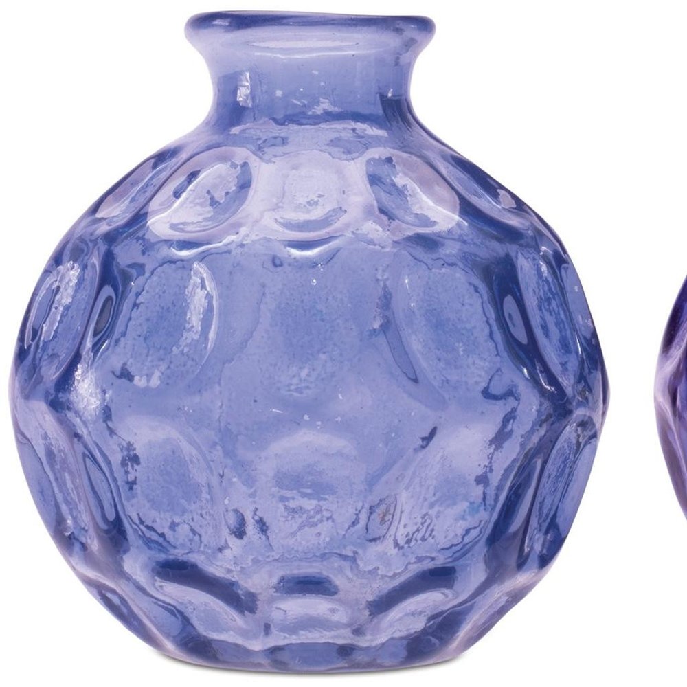 Set of Two Blue Glass Round Table Vases