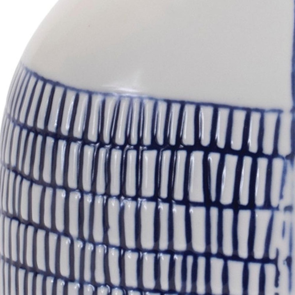 Set of Two Blue And White Checkered Ceramic Round Table Vases