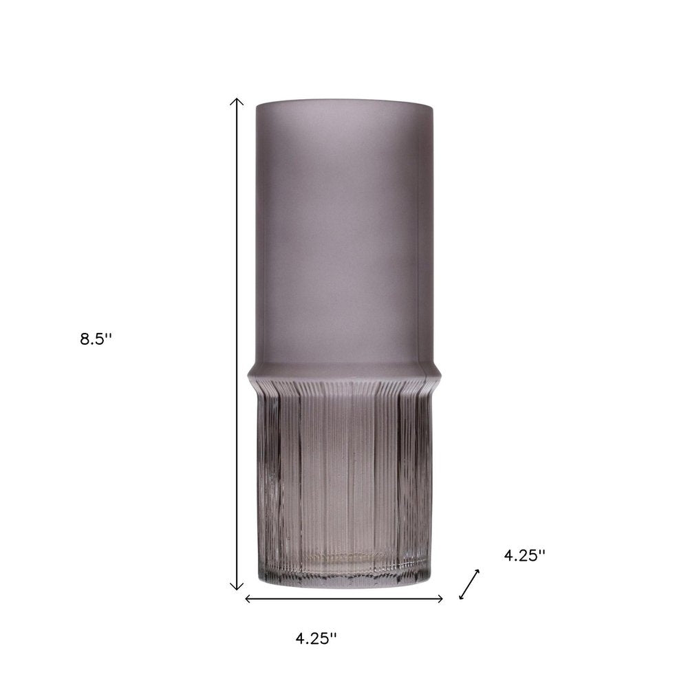 Set of Two Gray Glass Cylinder Table Vases