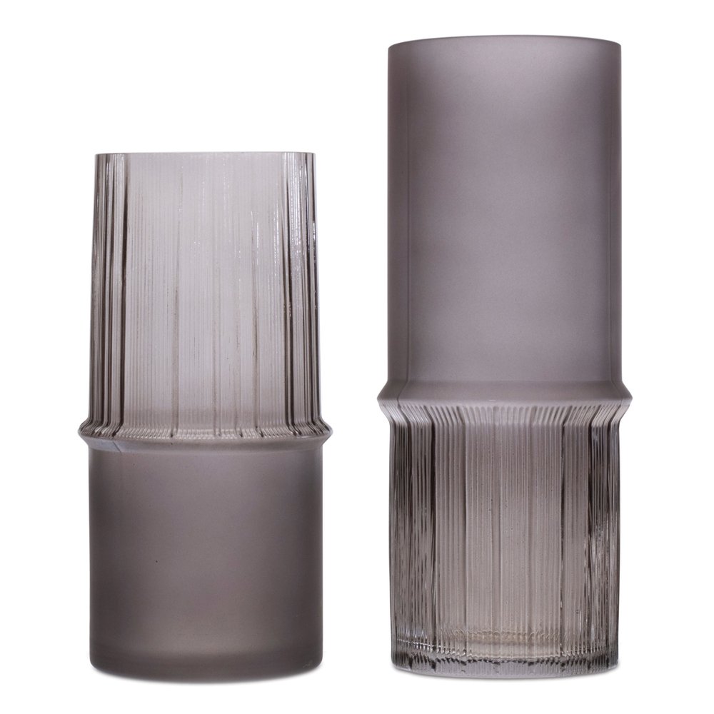 Set of Two Gray Glass Cylinder Table Vases